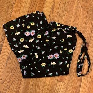 LOFT Black Floral Wide Leg Pants